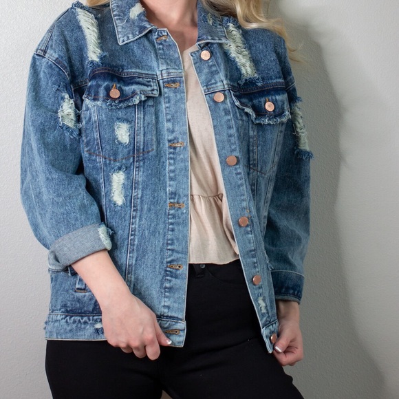 Distressed Denim Jean Jacket - Picture 9 of 10